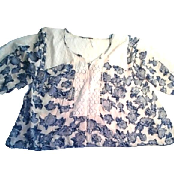 Free People Tunic Blouse Women's Sz SP Blue White Floral Bohemian Gypsy Relaxed - Picture 9 of 9